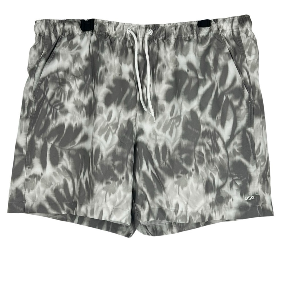 DSG Men’s XL Swim Trunks 6” Rec Shorts Gray White Tie Dye Quick Dry NWT